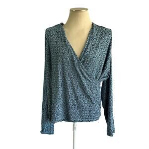 Talbots Blue Wrap Style Top Sz XL Stretch Career Office Work
